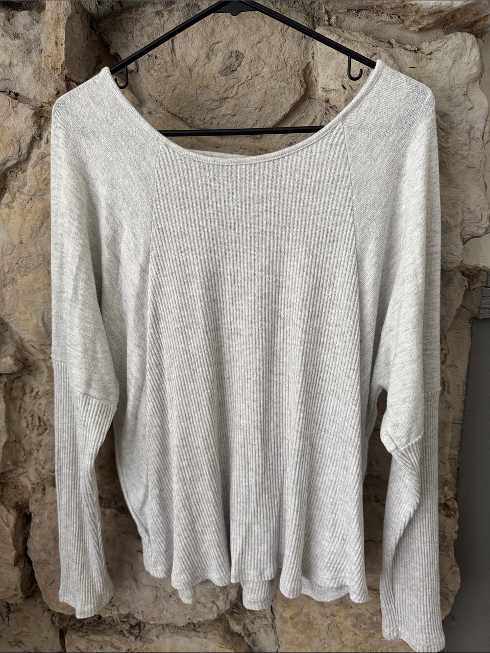 Hippie Rose Light Gray Ribbed Knit Top